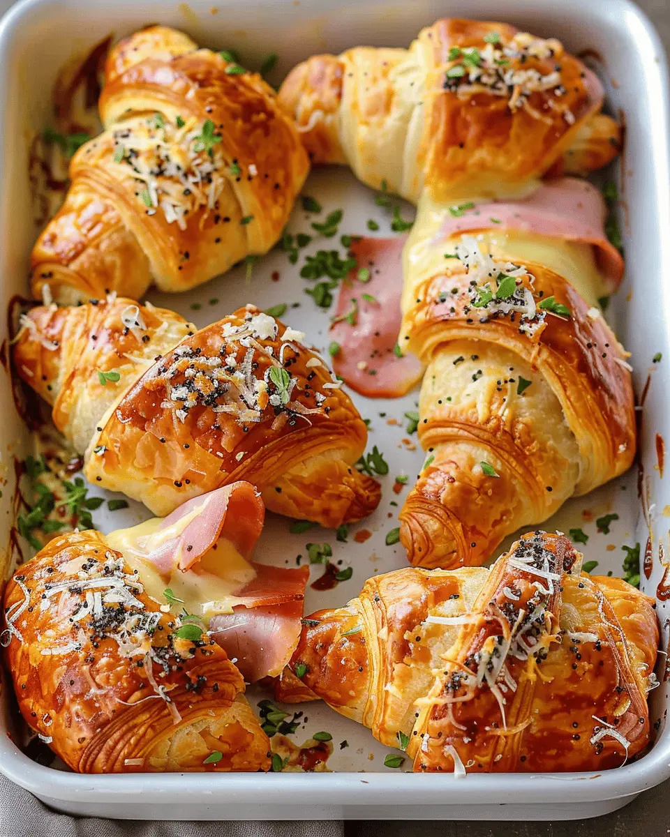 Baked Ham and Cheese Croissants with Turkey Bacon Delight