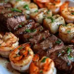 Grilled Steak and Shrimp Skewers with Garlic Butter
