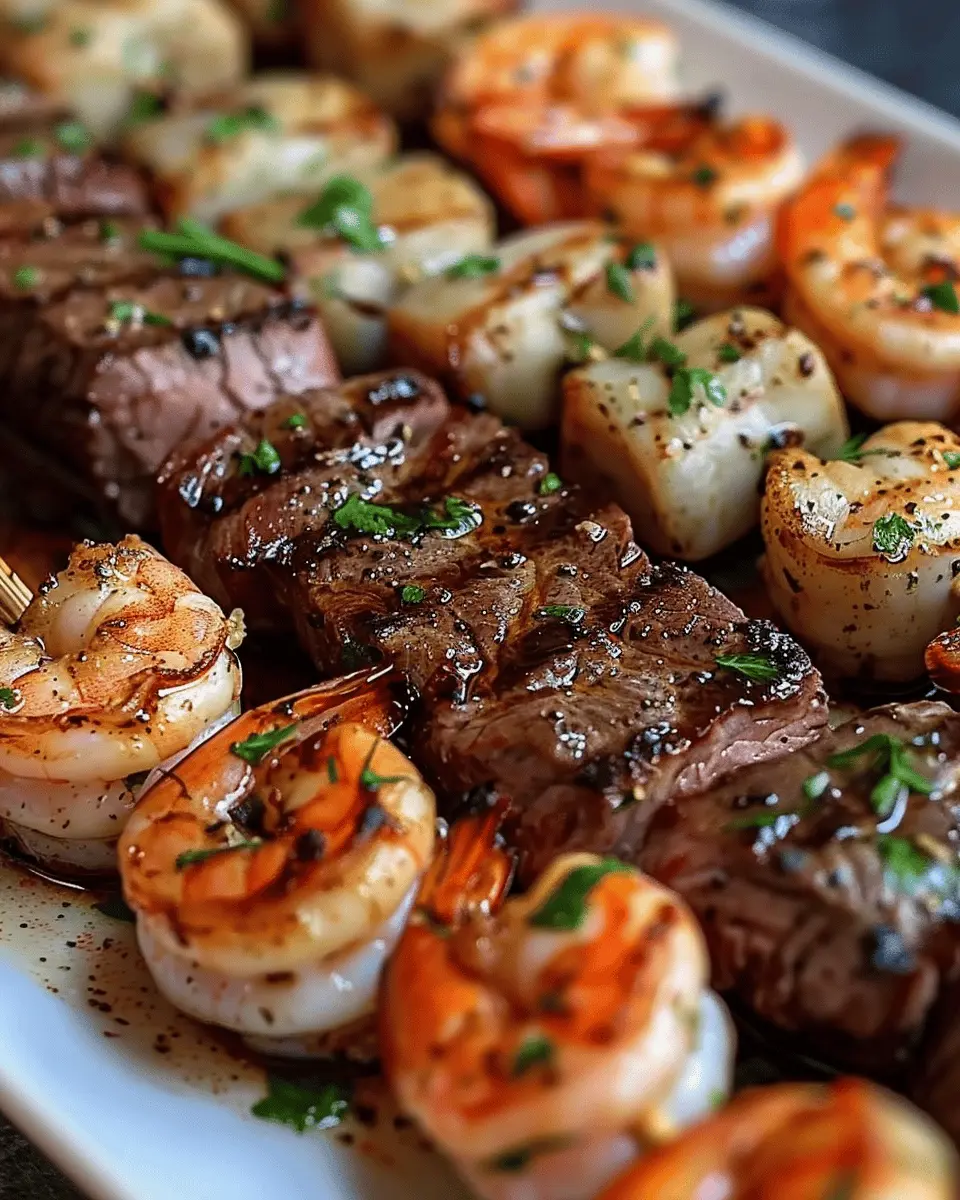 Grilled Steak and Shrimp Skewers: Juicy Garlic Butter Delight