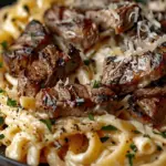 Steak and Creamy Garlic Parmesan Pasta