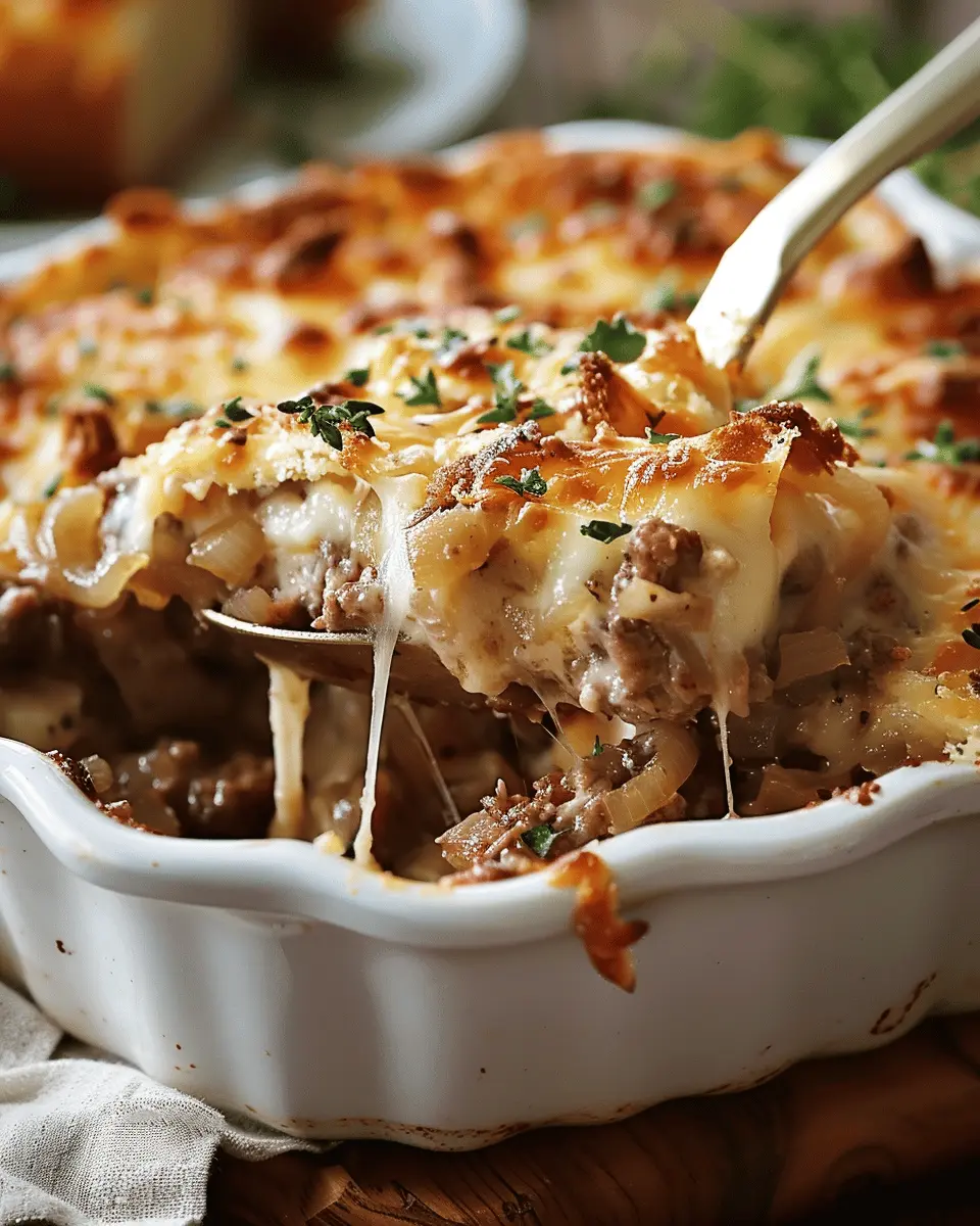 French Onion Beef Casserole Recipe with Turkey Bacon Delight