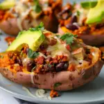 Heart-Healthy Avocado Turkey Chili Stuffed Sweet Potatoes