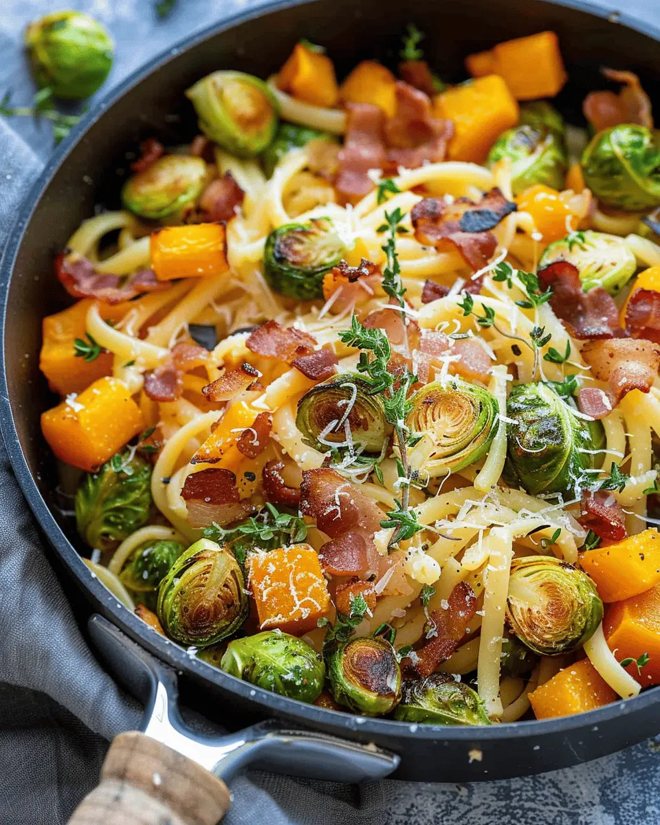 Turkey Bacon Brussels Sprouts Butternut Squash Pasta Delight